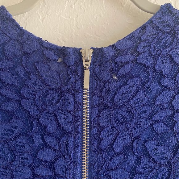 H&M Womens Mini Dress Lace Long Sleeve Floral Size 4 Spring Cobalt Blue Feminine - Picture 7 of 11